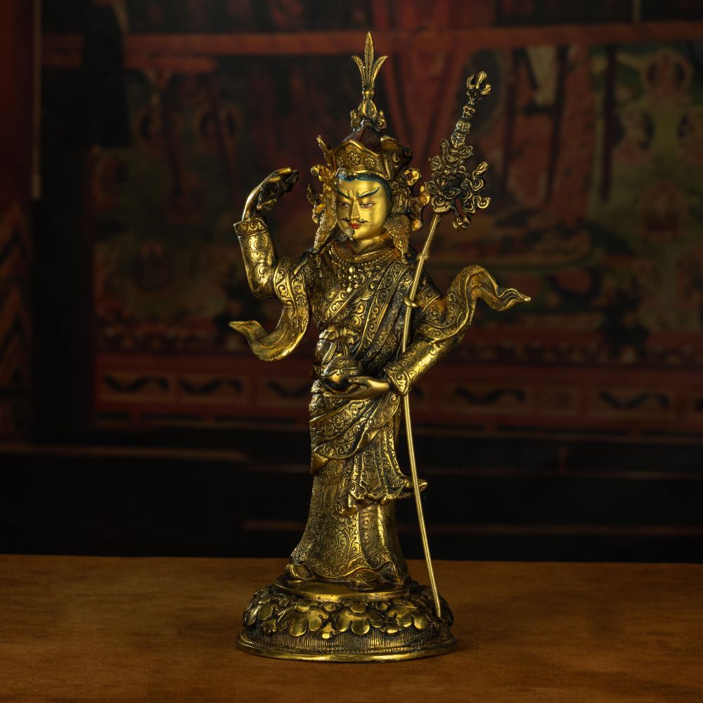 Qing Dynasty Padmasambhava Yellow Lima Bronze Tibetan Antique Buddha Statue Form Nyingma Ri Rang Monastery