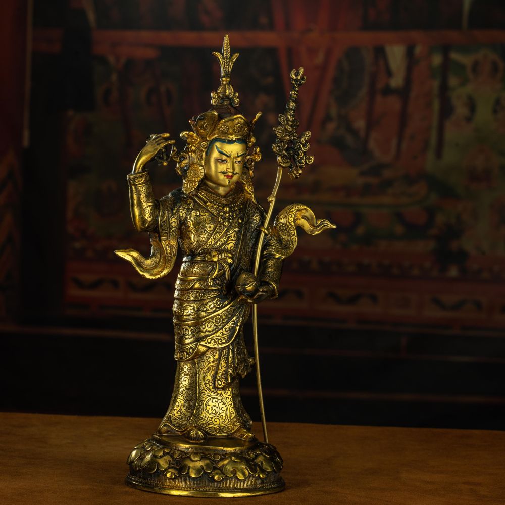 Qing Dynasty Padmasambhava Yellow Lima Bronze Tibetan Antique Buddha Statue Form Nyingma Ri Rang Monastery