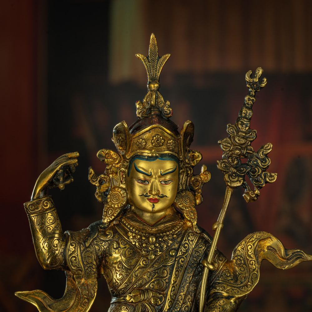 Qing Dynasty Padmasambhava Yellow Lima Bronze Tibetan Antique Buddha Statue Form Nyingma Ri Rang Monastery