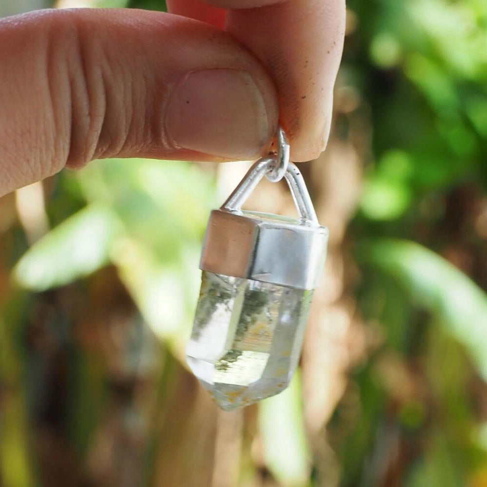 Healing Waves of Light Clear Quartz Sterling Silver Crystal Pendant