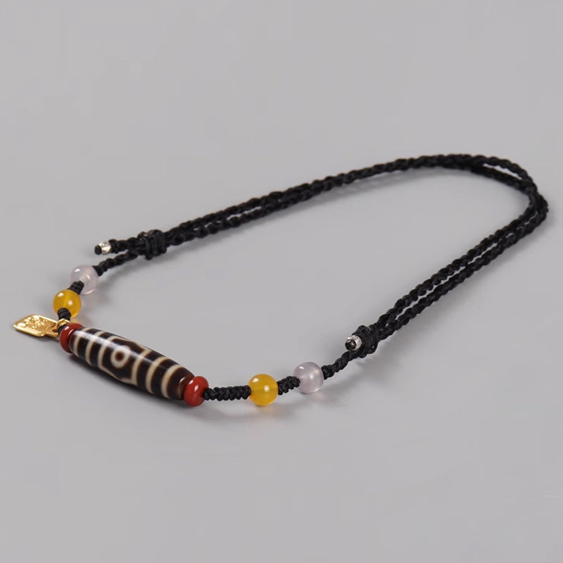 Awakening Three Eyes Dzi Beads Tibetan Necklace Natural agate chalcedony