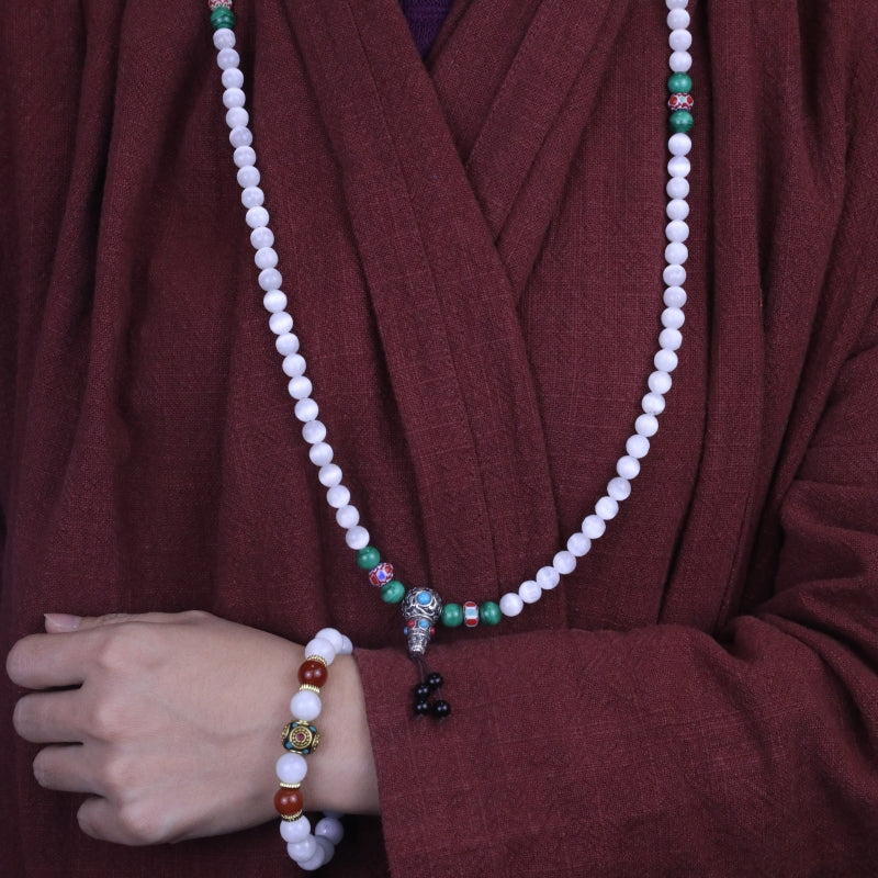 Alabaster Protection Bracelet & Lustrous Turquoise Energy Mala puretibetan