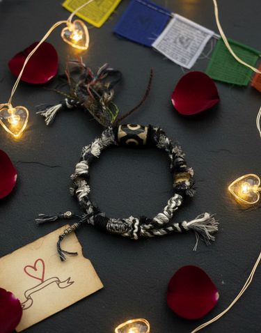 Three-Eye Dzi Bead Woven Bracelet