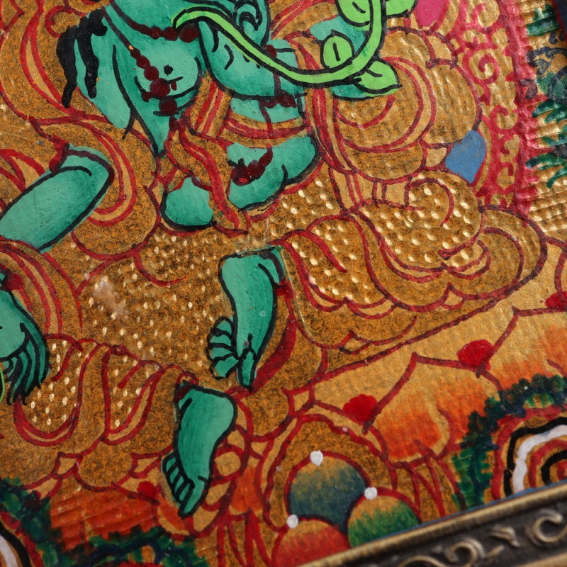 Green Tara Tibetan Thangka Pendant Hand-painted with Gold Outline puretibetan