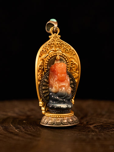Wealth Guardian Agate Dzi Yellow Jambhala Pendant