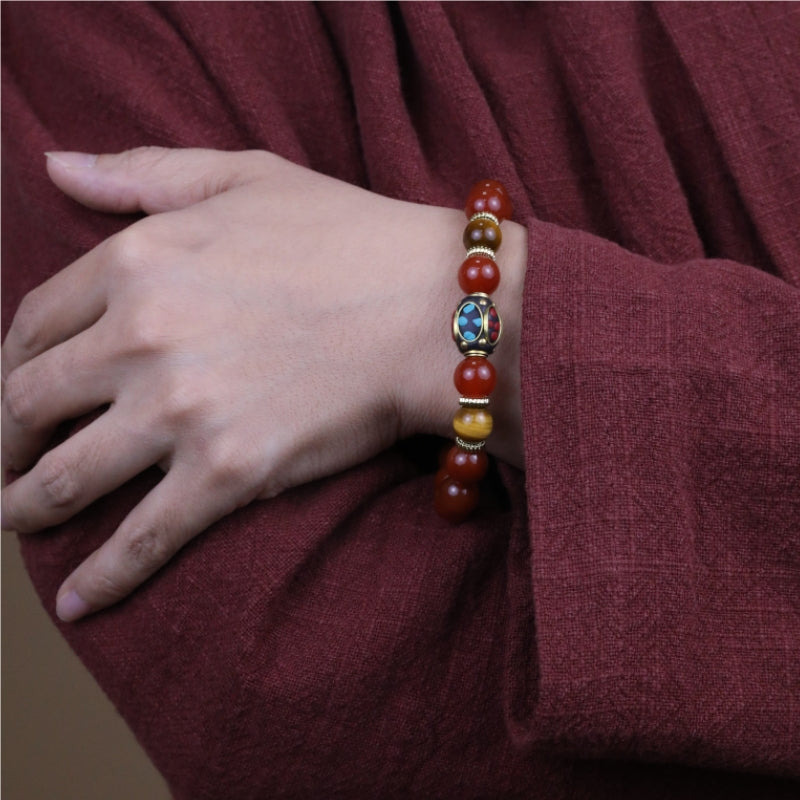 Southern Red Agate Elegance Bracelet & Southern Red Agate and Obsidian Health Mala puretibetan