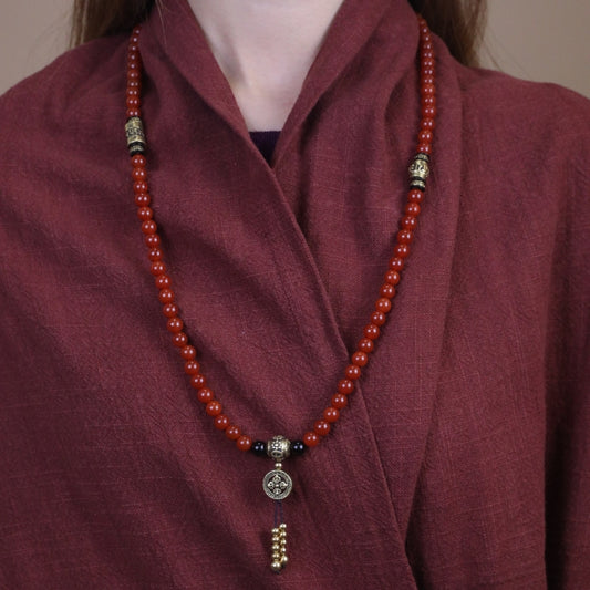 Southern Red Agate Elegance Bracelet & Southern Red Agate and Obsidian Health Mala puretibetan