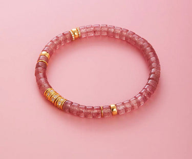 Power of Emotional Balance & Energy Protection Bracelet | Strawberry Quartz & Silver-Plated Gold