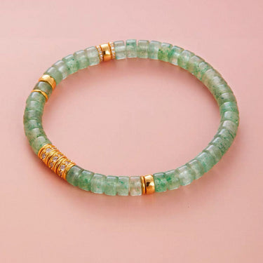 Aura Cleansing Bracelet | Green Strawberry Quartz & Gold Rings