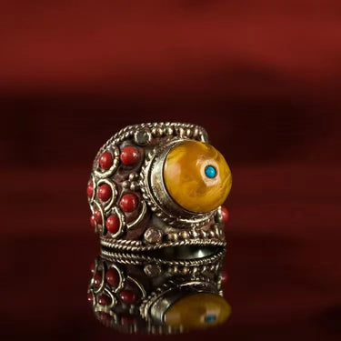 Tibetan Sterling Silver Amber Ring from Tibet