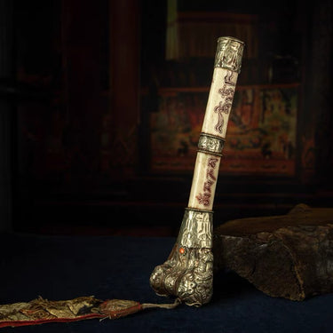 Qing Dynasty Tibetan Silver-Wrapped Bone Ritual Implement with Six-Syllable Mantra from Tibet