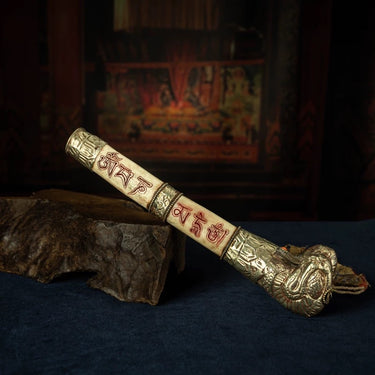 Qing Dynasty Tibetan Silver-Wrapped Bone Ritual Implement with Six-Syllable Mantra from Tibet