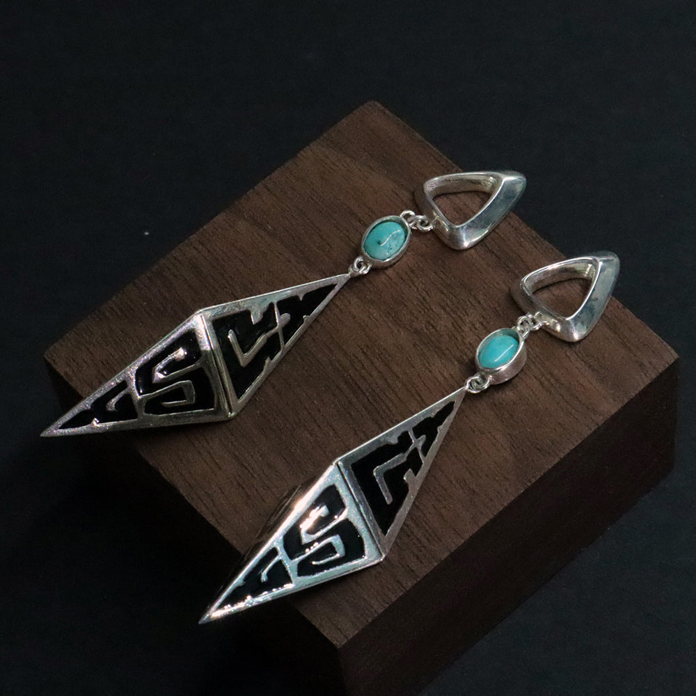 Turquoise Protection Earrings with 925 Silver Triangular Design