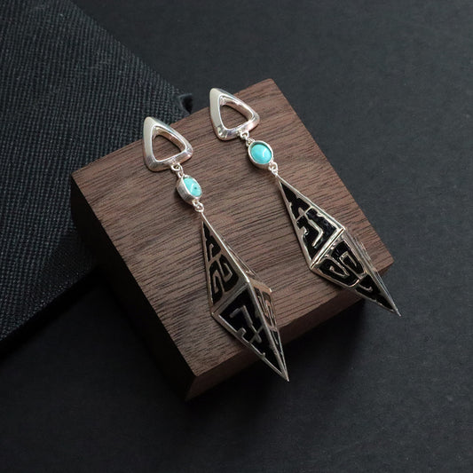 Turquoise Protection Earrings with 925 Silver Triangular Design