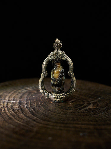 Prosperity Radiance Yellow Jambhala Agate Silver Pendant