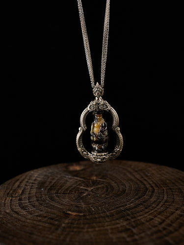 Prosperity Radiance Yellow Jambhala Agate Silver Pendant