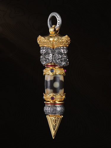 Divine Protection Mandala Dzi Silver Pendant Four Heavenly Kings