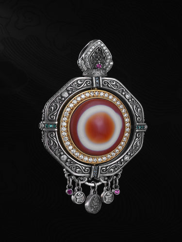 Prosperity Yellow Jambhala Red Agate Eye Pendant