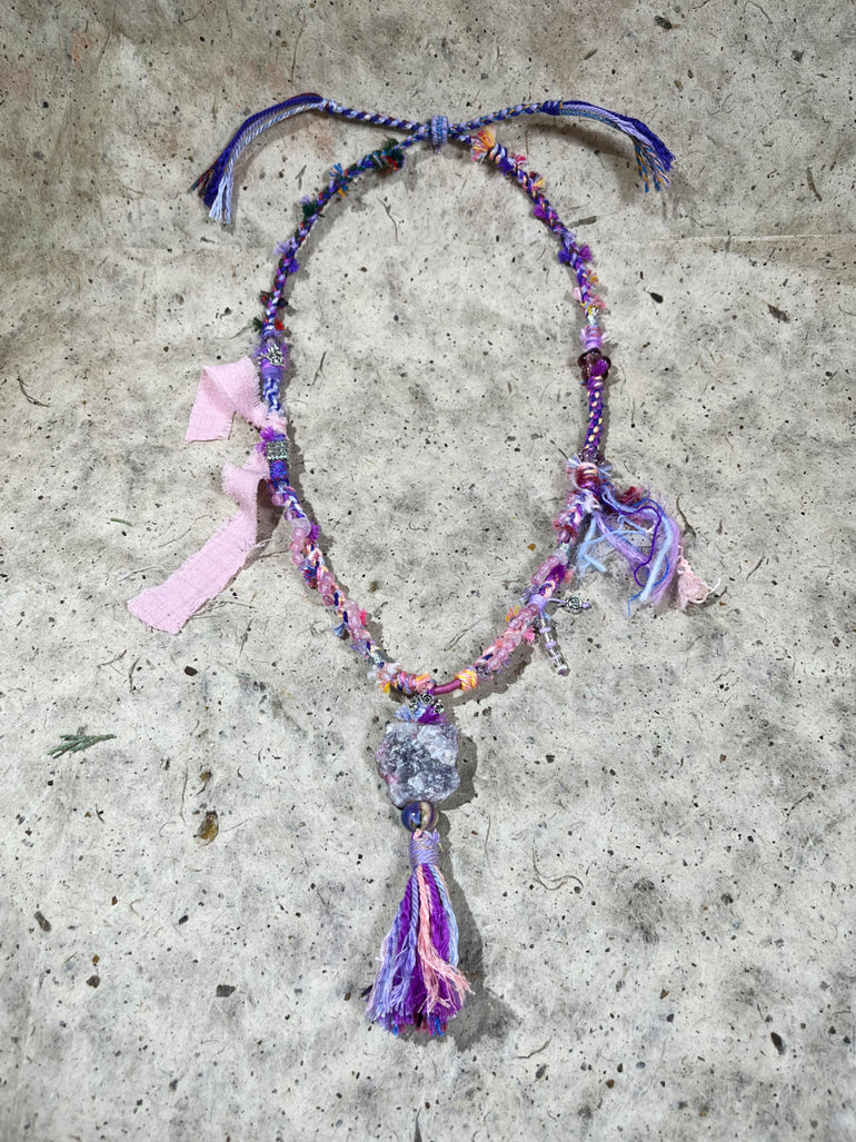 Strawberry Quartz and Amethyst Tibetan Necklace – Love, Healing and Sacred Calm