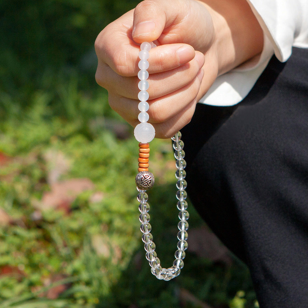 Healing Harmony White Quartz & Agate 108 Bead Mala Necklace