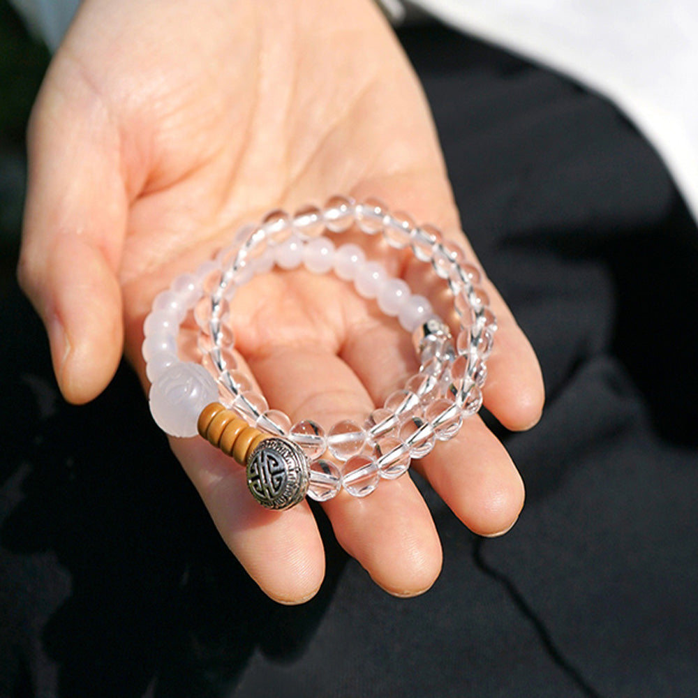 Healing Harmony White Quartz & Agate 108 Bead Mala Necklace