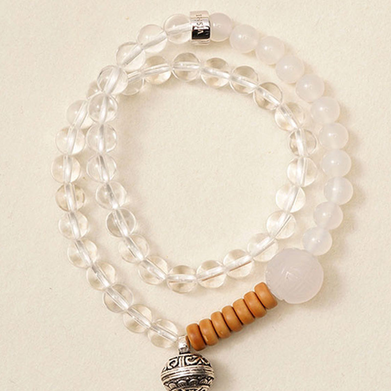 Healing Harmony White Quartz & Agate 108 Bead Mala Necklace