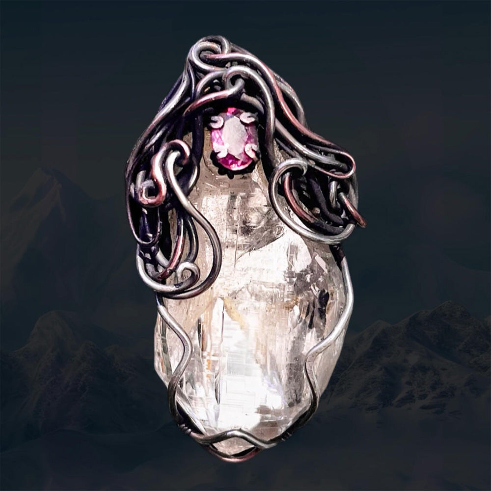 Kailash Energy Enlightened Mind Aura Clear Quartz Pendant with Sterling Silver