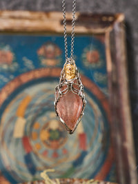 Compassion Rose Quartz Green Tara Totem Silver Necklace