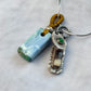 Prosperity Dual Charm Pendant Tibetan Dzi Bead & Green Turquoise Silver Amulet Necklace