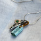 Prosperity Dual Charm Pendant Tibetan Dzi Bead & Green Turquoise Silver Talisman Necklace