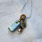 Prosperity Dual Charm Pendant Tibetan Dzi Bead & Green Turquoise Silver Amulet Necklace