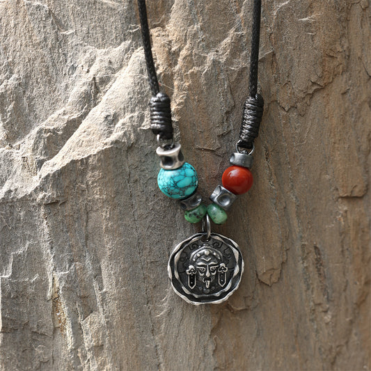 Turquoise and Red Agate Prosperity Pendant
