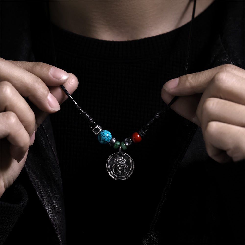 Turquoise and Red Agate Prosperity Pendant
