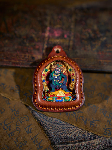 Fortune Protector Black Dzambhala Tsa Tsa Leather Pendant