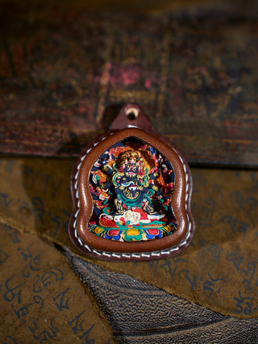 Fierce Prosperity Mahakala Tsa Tsa Leather Pendant
