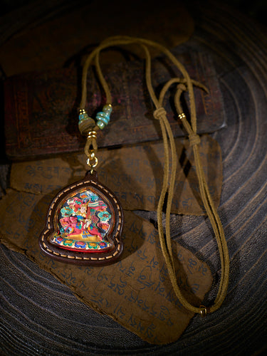 Heroic Blessing Gesar King Tsa Tsa Leather Pendant