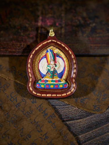 Radiant Protection White Umbrella Mother Tsa Tsa Leather Pendant