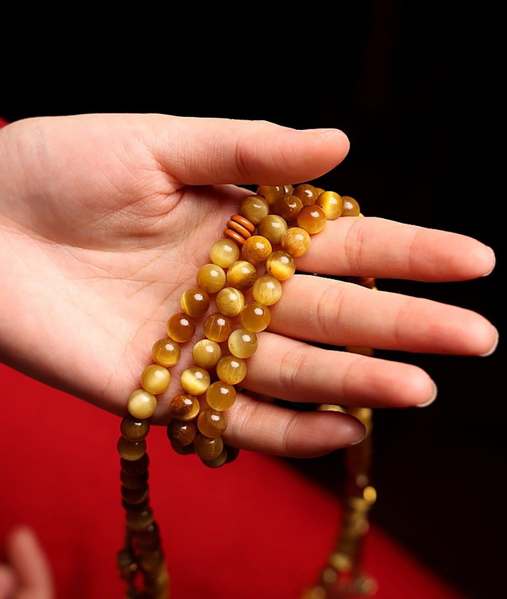 Tibetan Wealth Tiger Eye & Amber Necklace