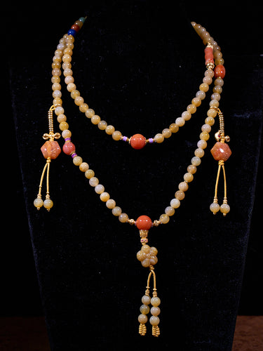 Warm Ivory Blessing Agatized Corale Prayer Necklace