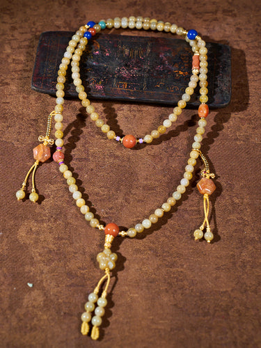 Warm Ivory Blessing Agatized Corale Prayer Necklace