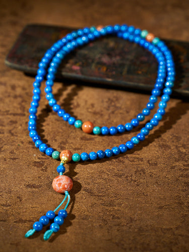 True North Blue Agatized Corale Mala Necklace