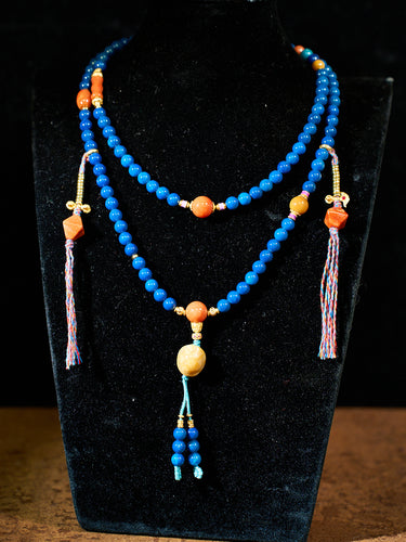 Agatized Corale Azure Rhythm Mala Necklace