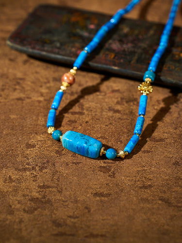 Cerulean Rhythm Agatized Corale Necklace