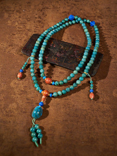 Agatized Corale Verdant Healing Mala Necklace