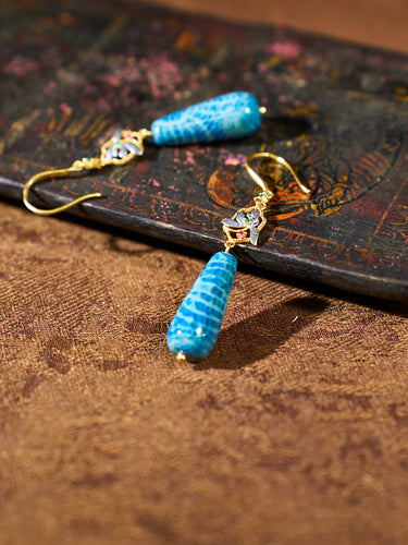 Azure Bloom Agatized Corale Drop Earrings