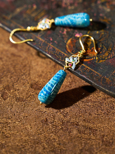 Azure Bloom Agatized Corale Drop Earrings