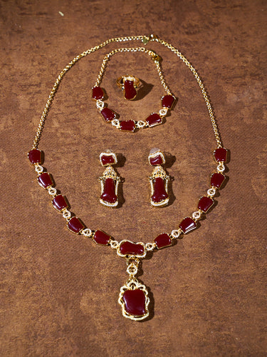 Crimson Offering Ritual Coral Stone Jewelry Set