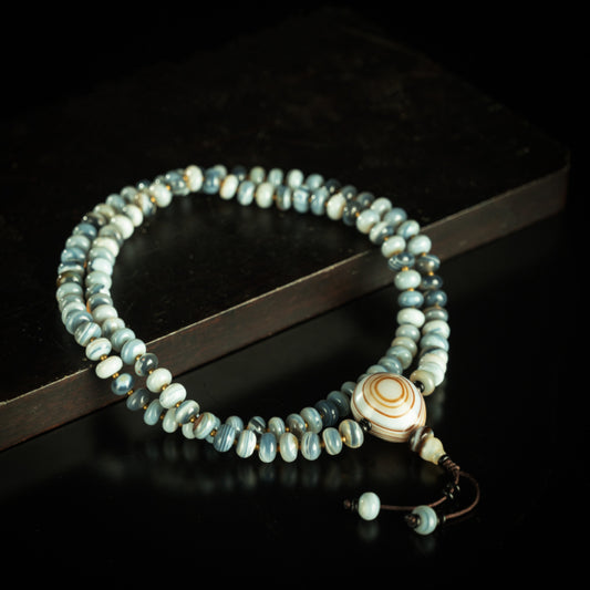 Blue Agate 108 Beads Mala Necklace