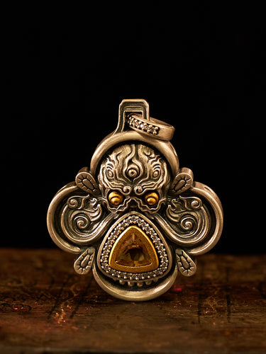 Spiritual Protection Amulet Śmaśāna-Adhipati Pendant with Citrine 925 Silver