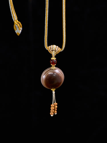 Auspicious Tibetan Ramik Agate Orb Necklace